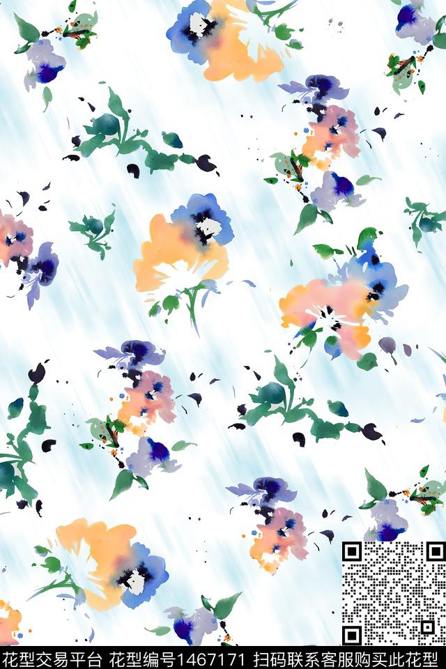 绿植树叶水彩大牌风数码印花华亿平台下载（图片编号: 1467171） - 瓦栏（Walan）