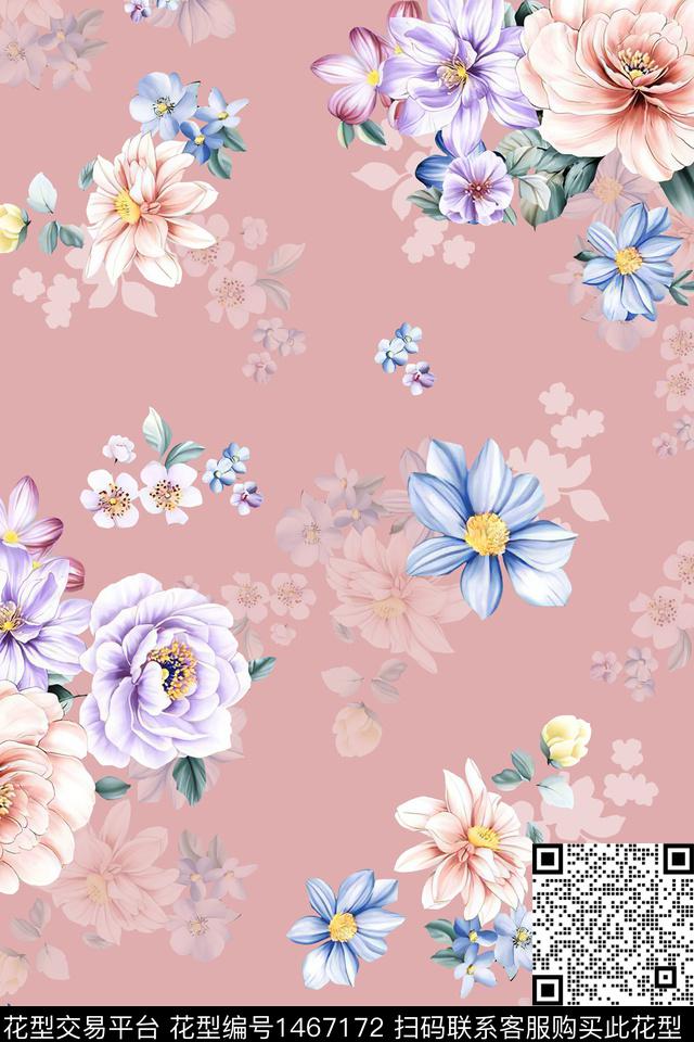 绿植树叶水彩大牌风数码印花华亿平台下载（图片编号: 1467172） - 瓦栏（Walan）