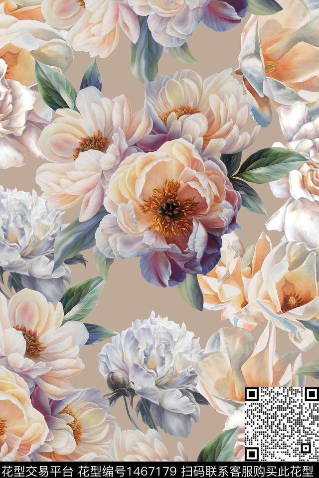 花卉香云纱小清新数码印花华亿平台下载（图片编号: 1467179） - 瓦栏（Walan）