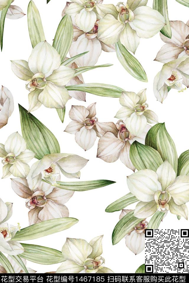 清爽底花卉花卉小清新数码印花华亿平台下载（图片编号: 1467185） - 瓦栏（Walan）