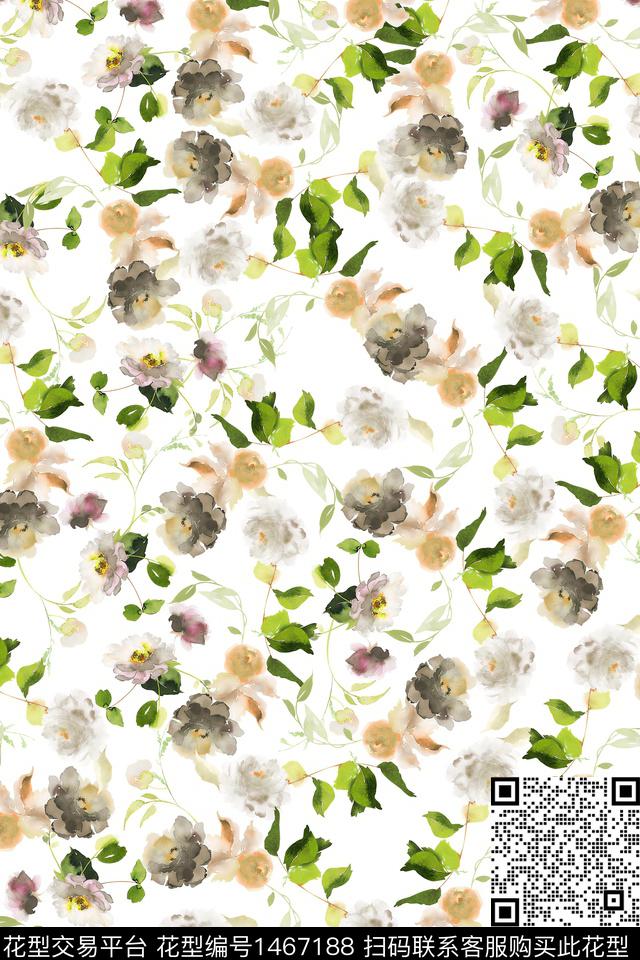 花卉大牌风小清新数码印花华亿平台下载（图片编号: 1467188） - 瓦栏（Walan）