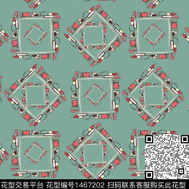 线条几何格子传统印花华亿平台下载（图片编号: 1467202） - 瓦栏（Walan）