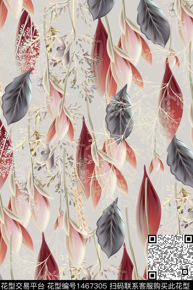 花卉大牌风植物数码印花华亿平台下载（图片编号: 1467305） - 瓦栏（Walan）
