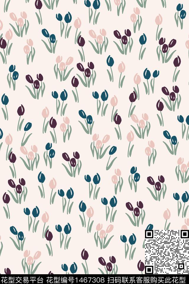 可爱小清新郁金香数码印花华亿平台下载（图片编号: 1467308） - 瓦栏（Walan）