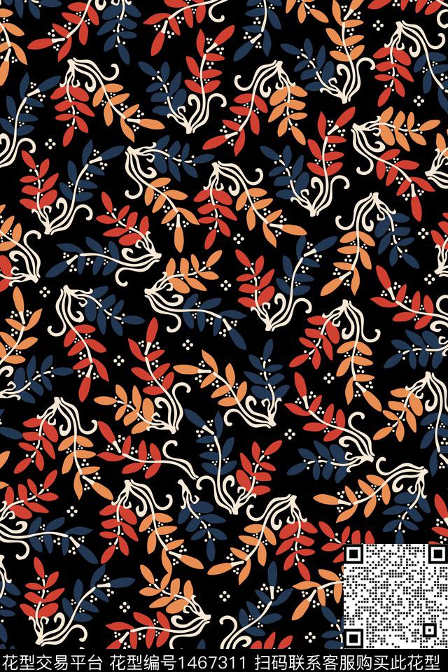 绿植树叶大牌风植物数码印花华亿平台下载（图片编号: 1467311） - 瓦栏（Walan）