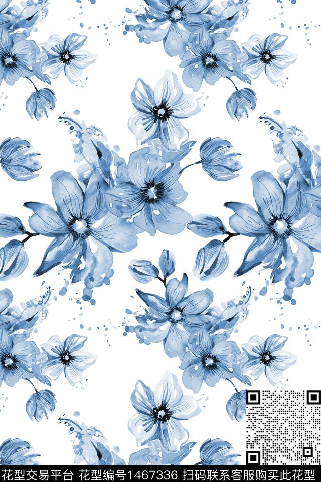 绿植树叶水彩大牌风数码印花华亿平台下载（图片编号: 1467336） - 瓦栏（Walan）