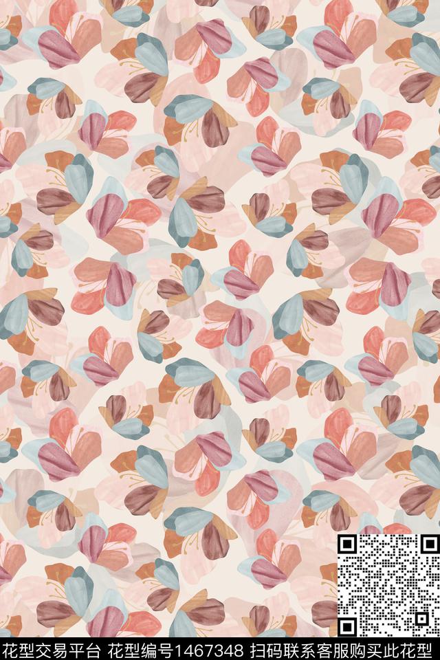 花卉小清新真丝数码印花华亿平台下载（图片编号: 1467348） - 瓦栏（Walan）