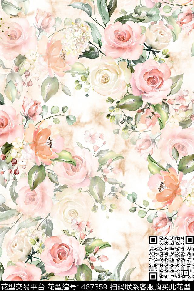 时尚花卉真丝数码印花华亿平台下载（图片编号: 1467359） - 瓦栏（Walan）