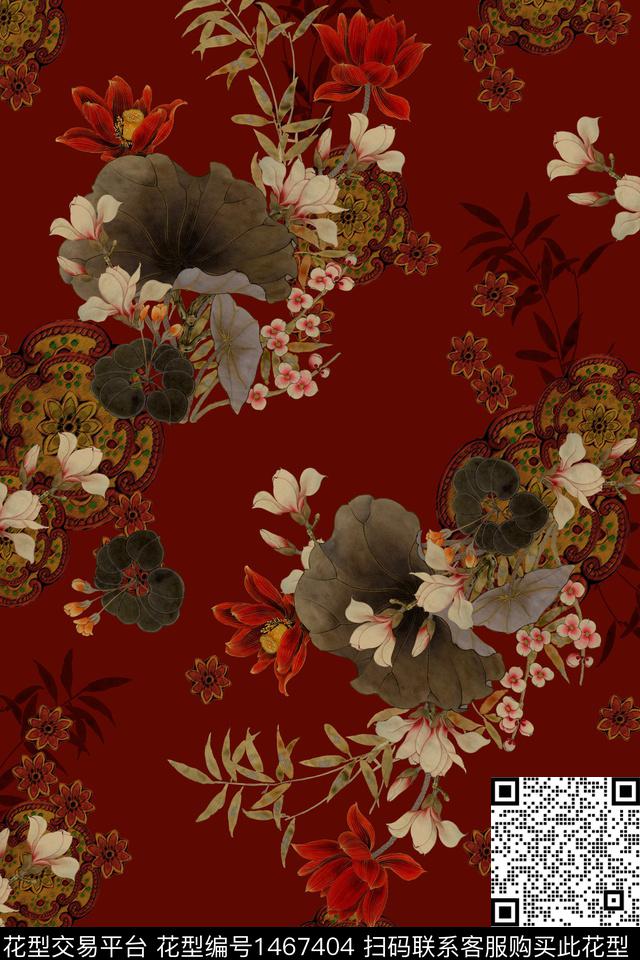 民族风花卉香云纱数码印花华亿平台下载（图片编号: 1467404） - 瓦栏（Walan）