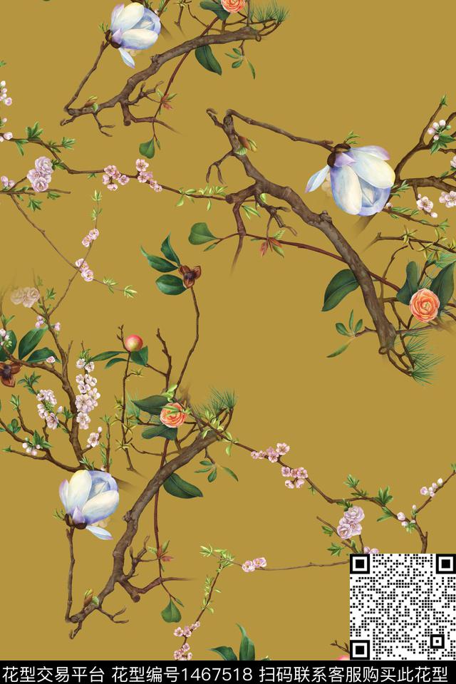 花卉大牌风真丝数码印花华亿平台下载（图片编号: 1467518） - 瓦栏（Walan）