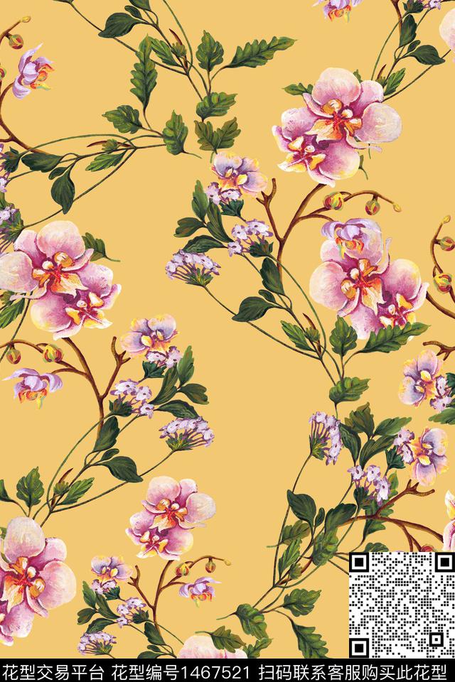 花卉大牌风真丝数码印花华亿平台下载（图片编号: 1467521） - 瓦栏（Walan）