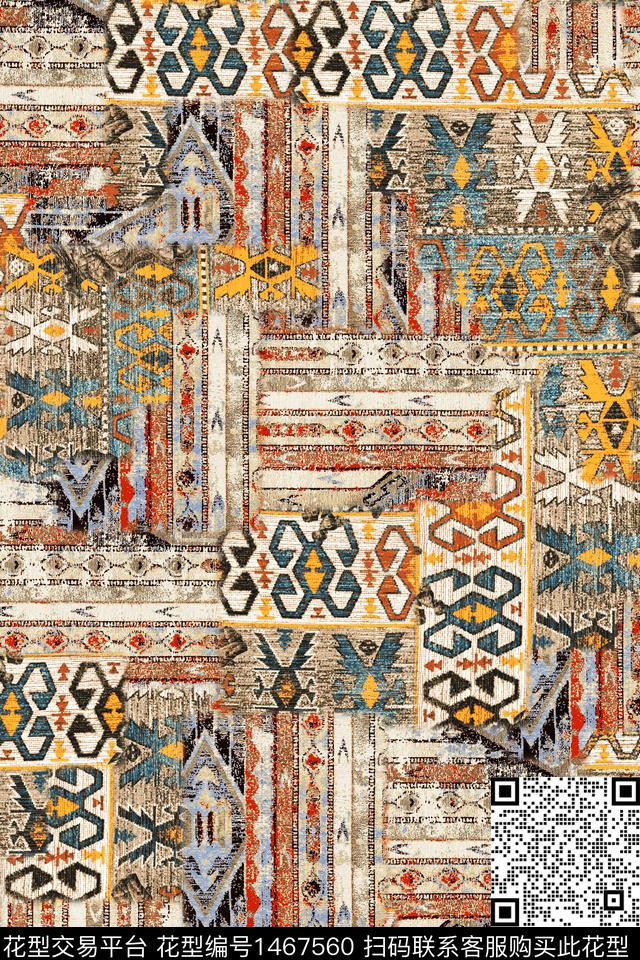 民族风混合拼接中老年数码印花华亿平台下载（图片编号: 1467560） - 瓦栏（Walan）