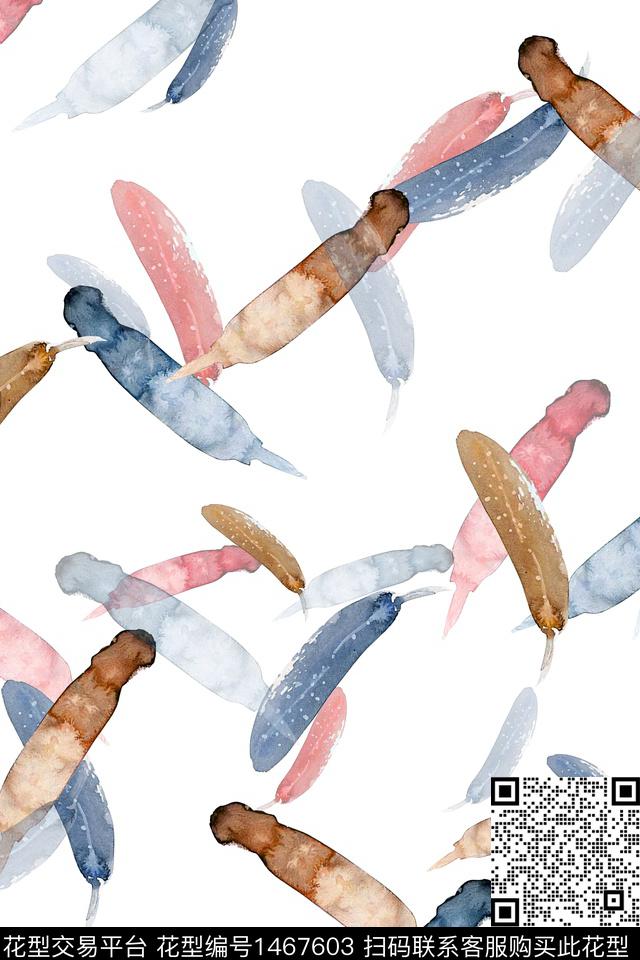 水彩羽毛大牌风数码印花华亿平台下载（图片编号: 1467603） - 瓦栏（Walan）