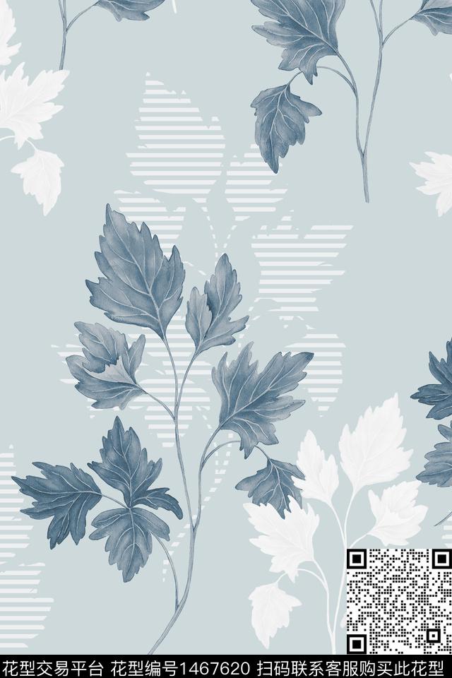 绿植树叶清爽底花卉大牌风数码印花华亿平台下载（图片编号: 1467620） - 瓦栏（Walan）
