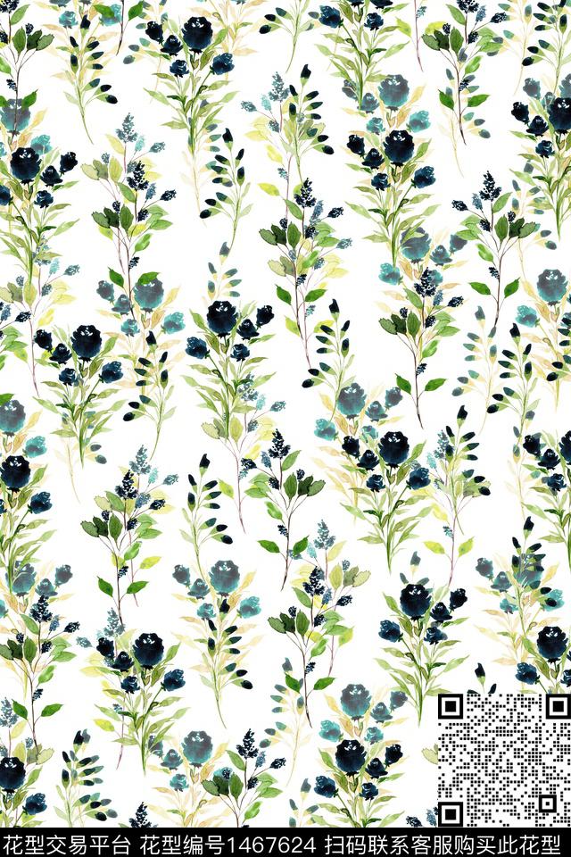 绿植树叶清爽底花卉小清新数码印花华亿平台下载（图片编号: 1467624） - 瓦栏（Walan）