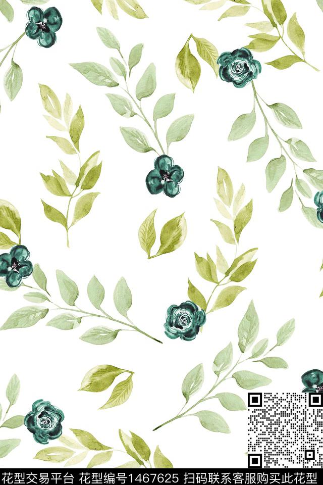 绿植树叶小清新真丝数码印花华亿平台下载（图片编号: 1467625） - 瓦栏（Walan）