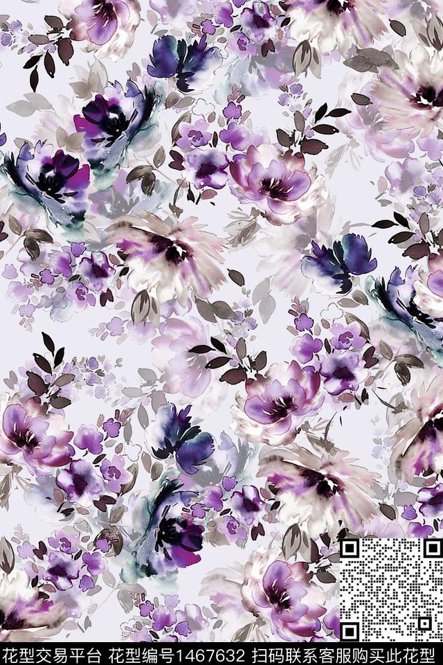 时尚花卉真丝数码印花华亿平台下载（图片编号: 1467632） - 瓦栏（Walan）