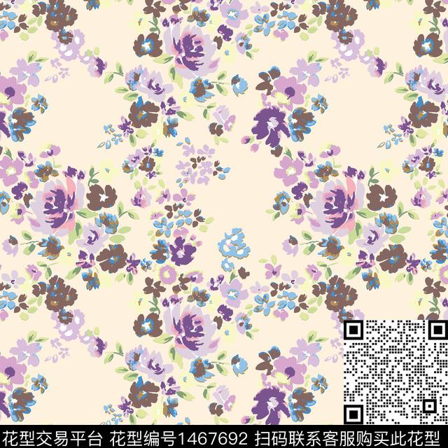 花卉满版散花传统华亿平台传统印花华亿平台下载（图片编号: 1467692） - 瓦栏（Walan）