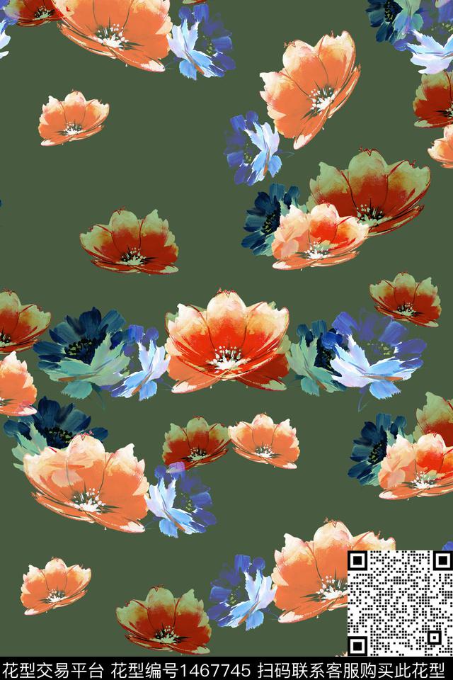 花卉大牌风香云纱数码印花华亿平台下载（图片编号: 1467745） - 瓦栏（Walan）