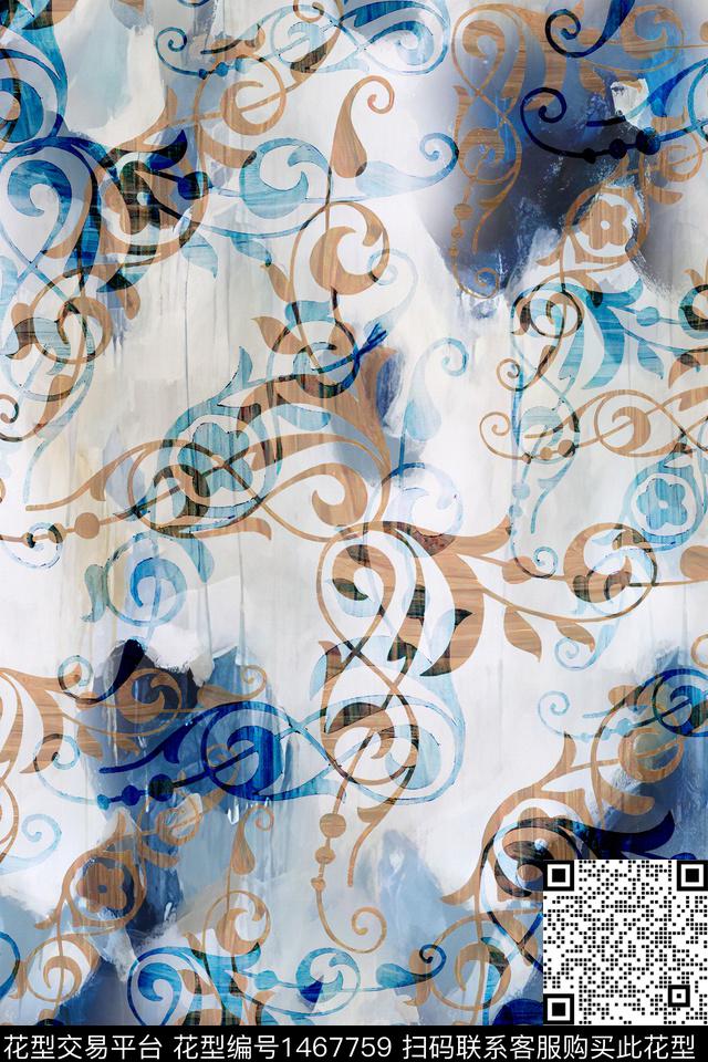 传统纹样大牌风香云纱数码印花华亿平台下载（图片编号: 1467759） - 瓦栏（Walan）