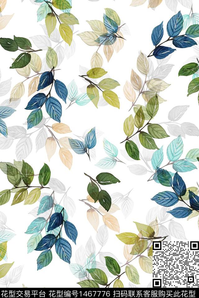 绿植树叶清爽底花卉小清新数码印花华亿平台下载（图片编号: 1467776） - 瓦栏（Walan）