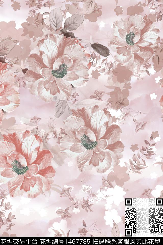 花卉小清新真丝数码印花华亿平台下载（图片编号: 1467785） - 瓦栏（Walan）