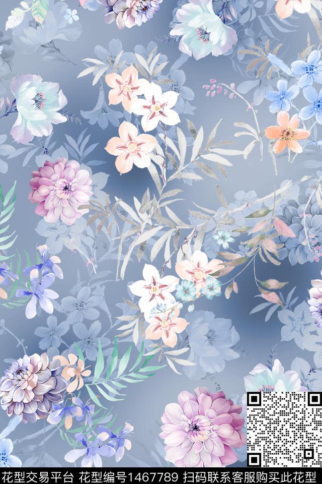 花卉小清新真丝数码印花华亿平台下载（图片编号: 1467789） - 瓦栏（Walan）