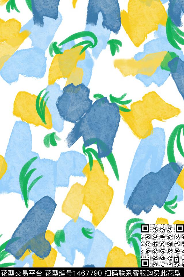 抽象花卉笔触花卉数码印花华亿平台下载（图片编号: 1467790） - 瓦栏（Walan）