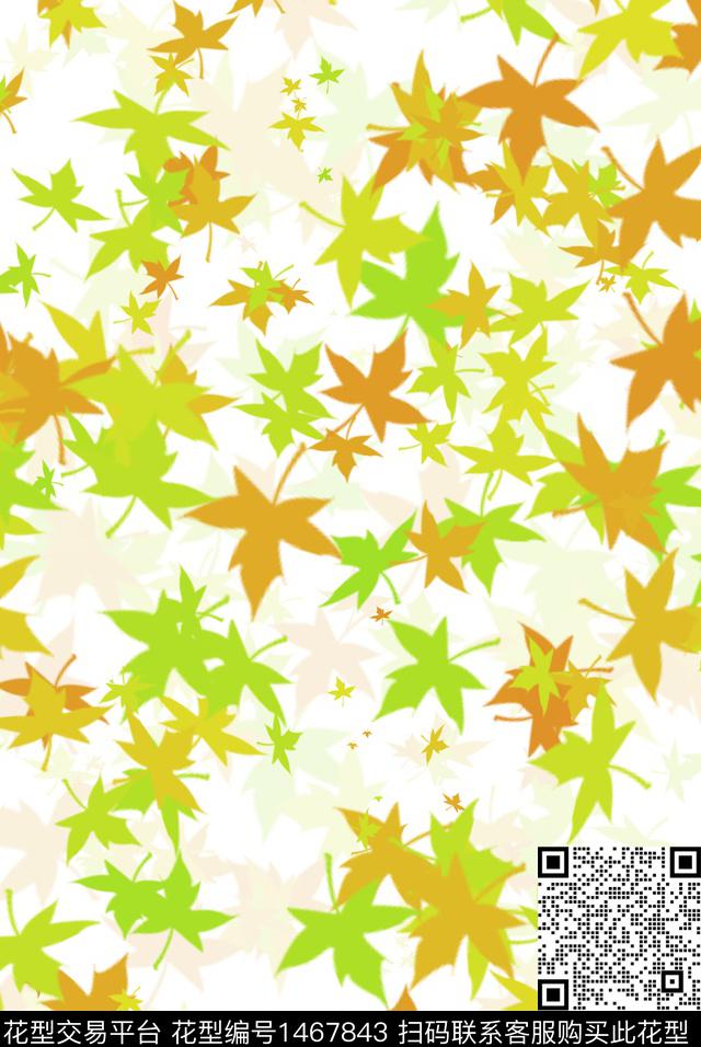 清爽底花卉枫叶数码印花华亿平台下载（图片编号: 1467843） - 瓦栏（Walan）