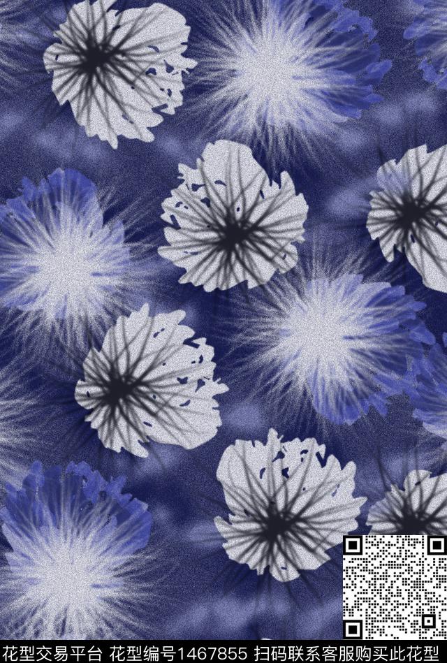 水墨风清爽底花卉花卉数码印花华亿平台下载（图片编号: 1467855） - 瓦栏（Walan）