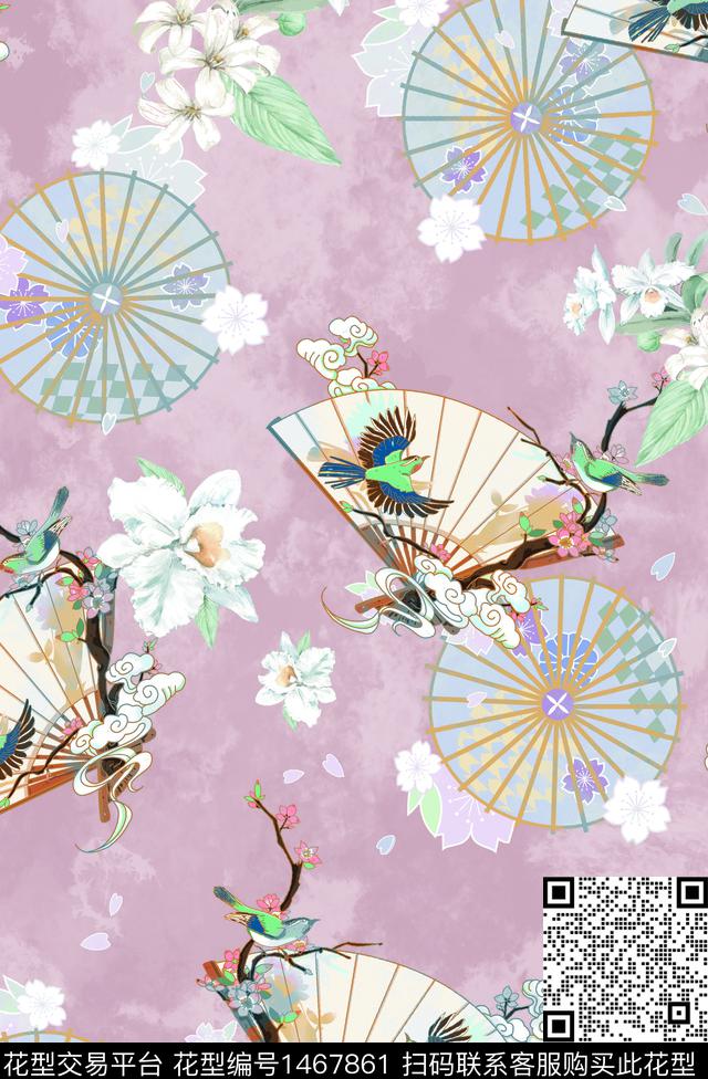 扇子抽象花卉花卉数码印花华亿平台下载（图片编号: 1467861） - 瓦栏（Walan）