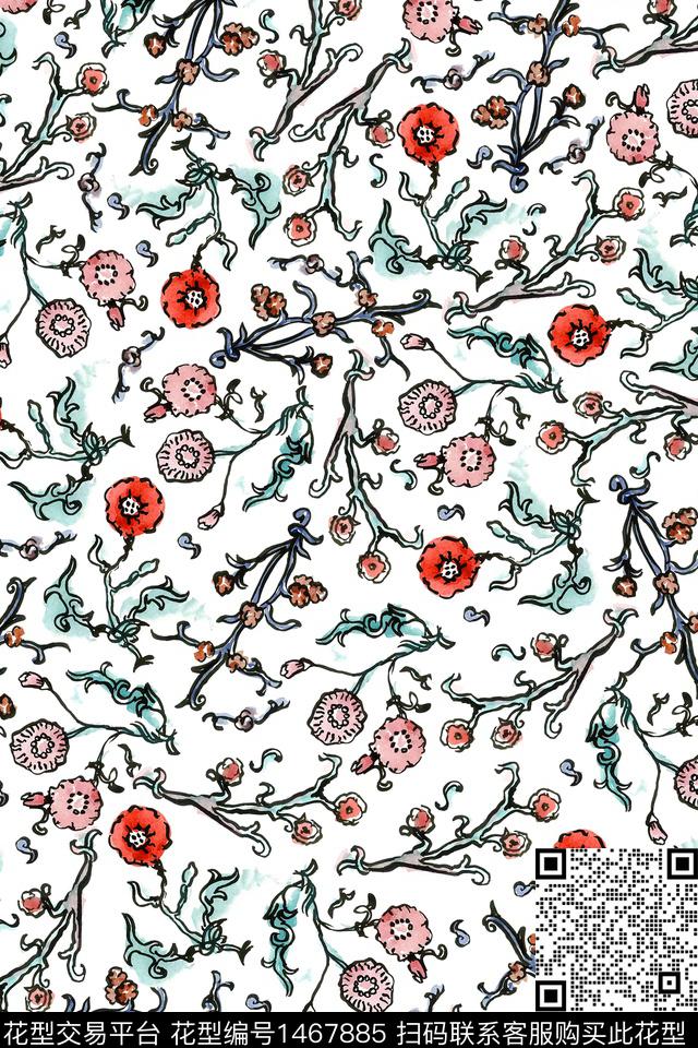 花卉抽象花卉小碎花数码印花华亿平台下载（图片编号: 1467885） - 瓦栏（Walan）