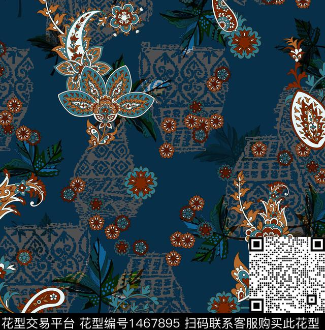 连衣裙女装佩斯利传统印花华亿平台下载（图片编号: 1467895） - 瓦栏（Walan）