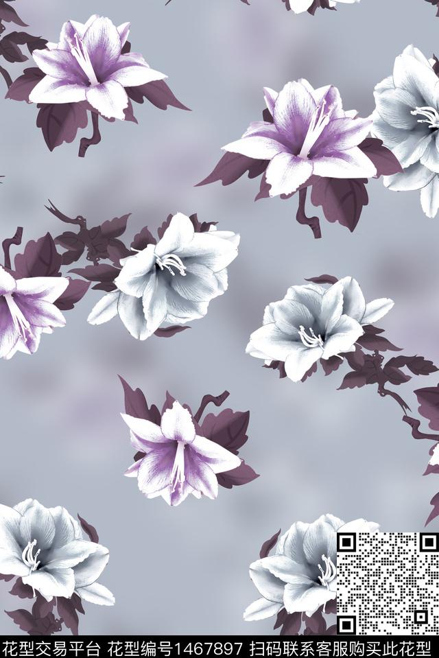 清爽底花卉百合花卉数码印花华亿平台下载（图片编号: 1467897） - 瓦栏（Walan）