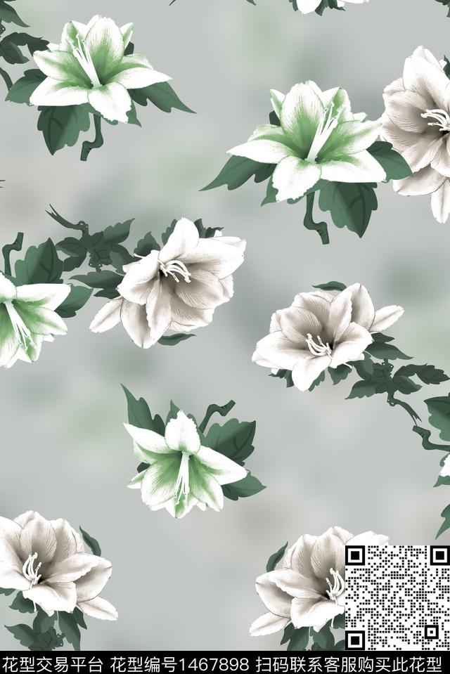 清爽底花卉百合花卉数码印花华亿平台下载（图片编号: 1467898） - 瓦栏（Walan）