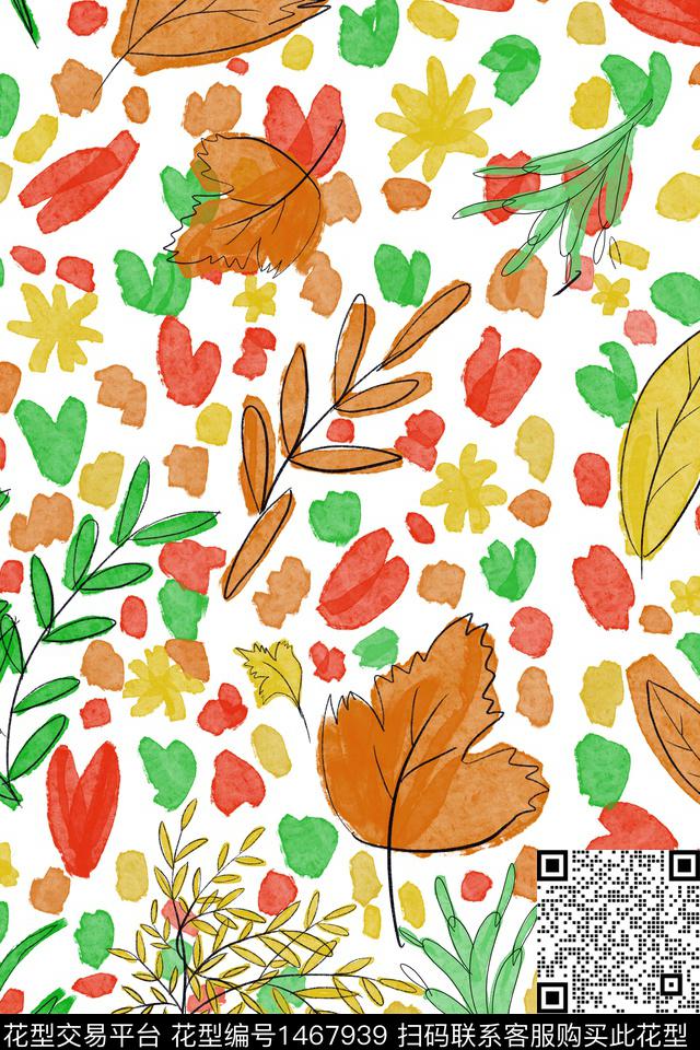 水彩笔触花卉数码印花华亿平台下载（图片编号: 1467939） - 瓦栏（Walan）