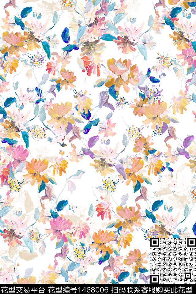 肌理抽象花卉小清新数码印花华亿平台下载（图片编号: 1468006） - 瓦栏（Walan）