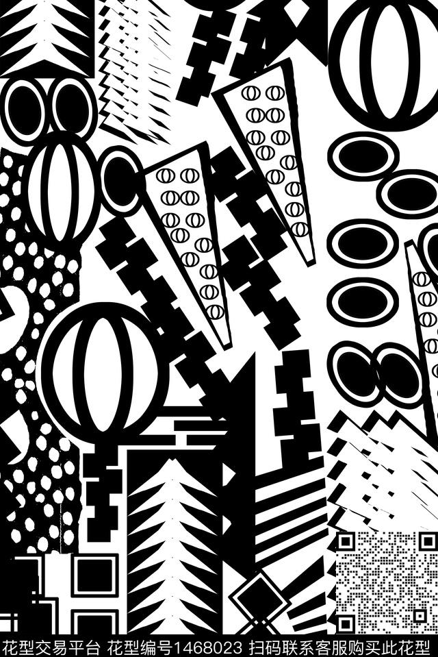几何黑白华亿平台混合拼接数码印花华亿平台下载（图片编号: 1468023） - 瓦栏（Walan）