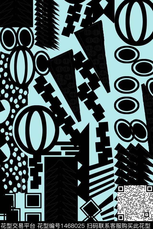 几何黑白华亿平台混合拼接数码印花华亿平台下载（图片编号: 1468025） - 瓦栏（Walan）