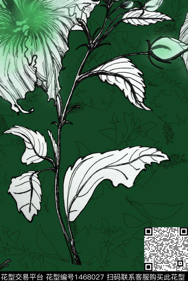 线条画花卉单朵花数码印花华亿平台下载（图片编号: 1468027） - 瓦栏（Walan）