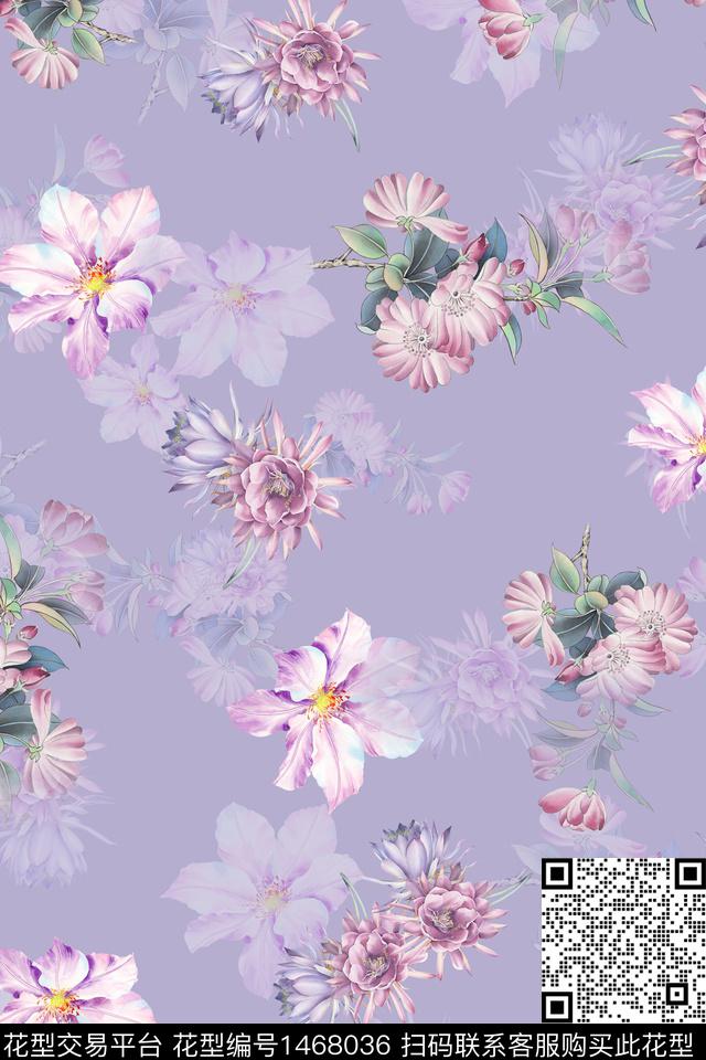 水彩花卉大牌风数码印花华亿平台下载（图片编号: 1468036） - 瓦栏（Walan）