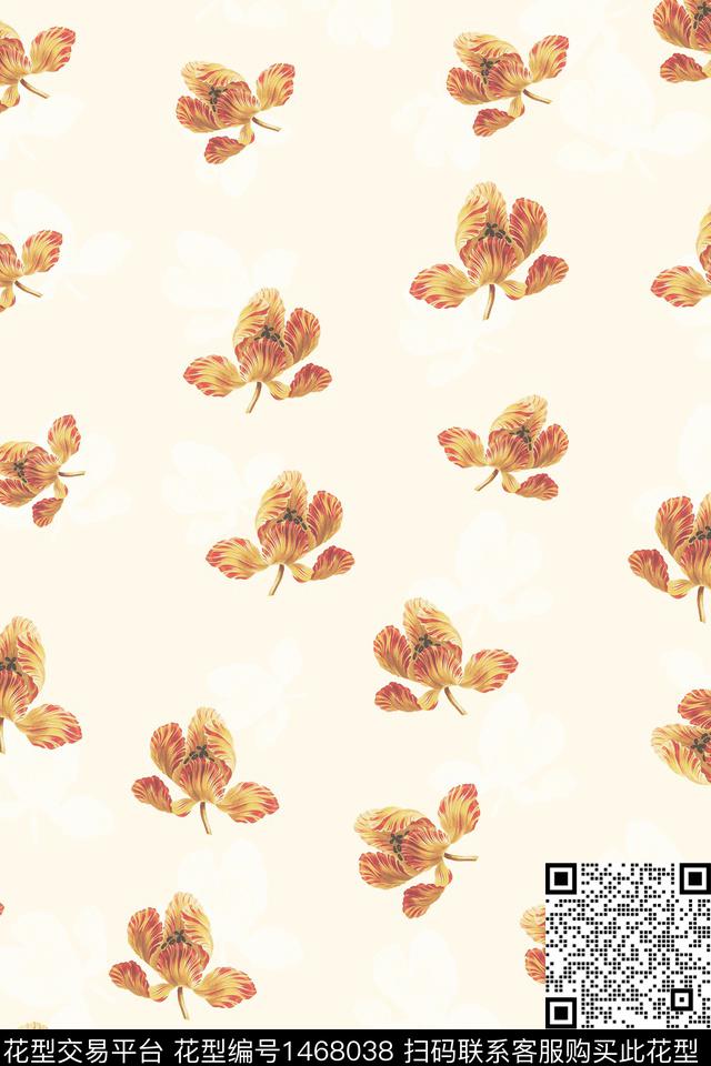 水彩花卉大牌风数码印花华亿平台下载（图片编号: 1468038） - 瓦栏（Walan）