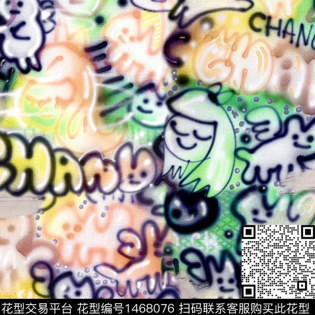 字母涂鸦人物数码印花华亿平台下载（图片编号: 1468076） - 瓦栏（Walan）