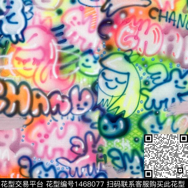字母涂鸦人物数码印花华亿平台下载（图片编号: 1468077） - 瓦栏（Walan）