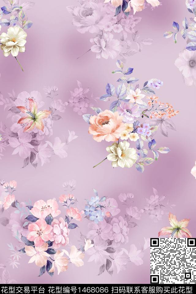 花卉小清新真丝数码印花华亿平台下载（图片编号: 1468086） - 瓦栏（Walan）