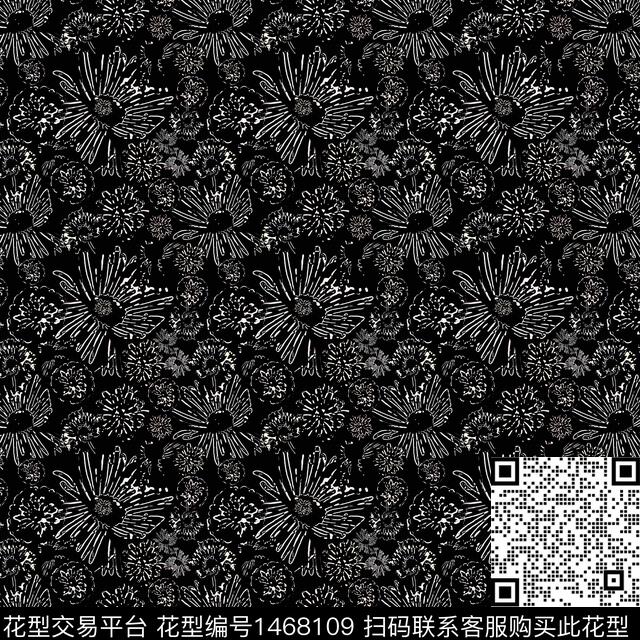 线条花卉小碎花传统印花华亿平台下载（图片编号: 1468109） - 瓦栏（Walan）