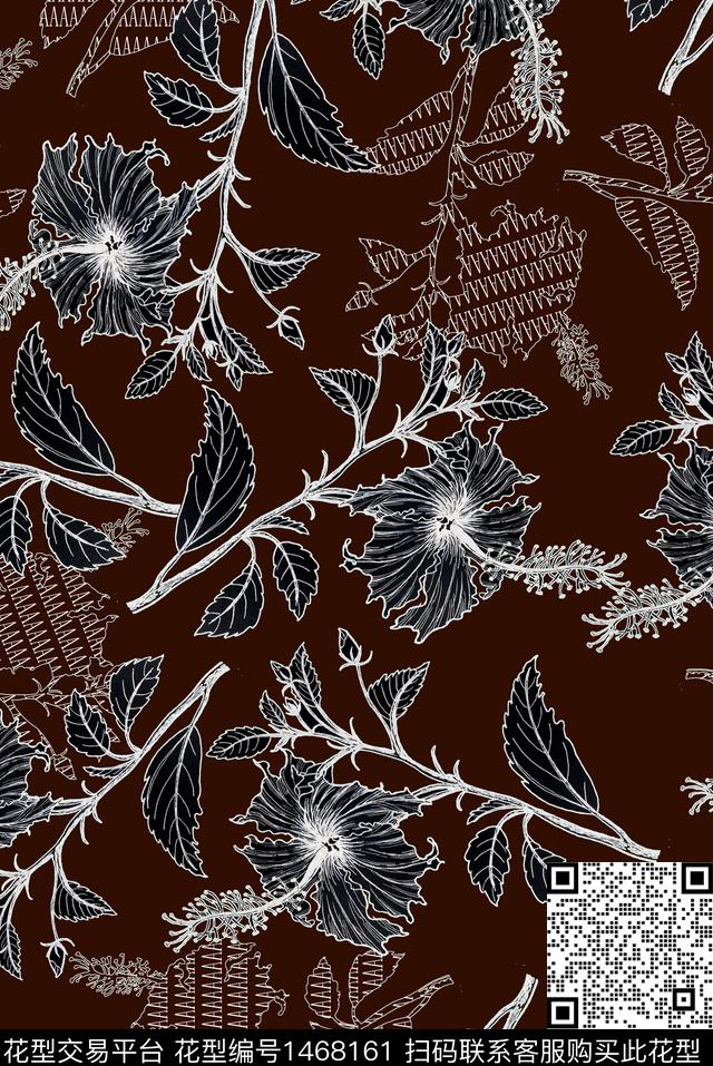 线条字母黑白华亿平台数码印花华亿平台下载（图片编号: 1468161） - 瓦栏（Walan）