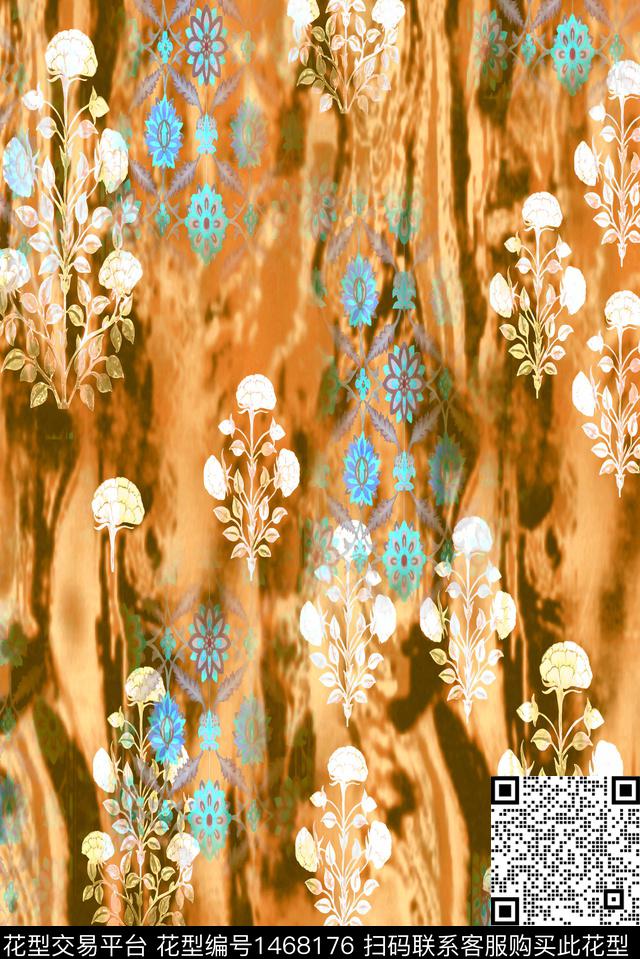 花卉香云纱中国风数码印花华亿平台下载（图片编号: 1468176） - 瓦栏（Walan）
