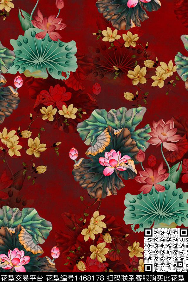 中国风真丝花卉数码印花华亿平台下载（图片编号: 1468178） - 瓦栏（Walan）