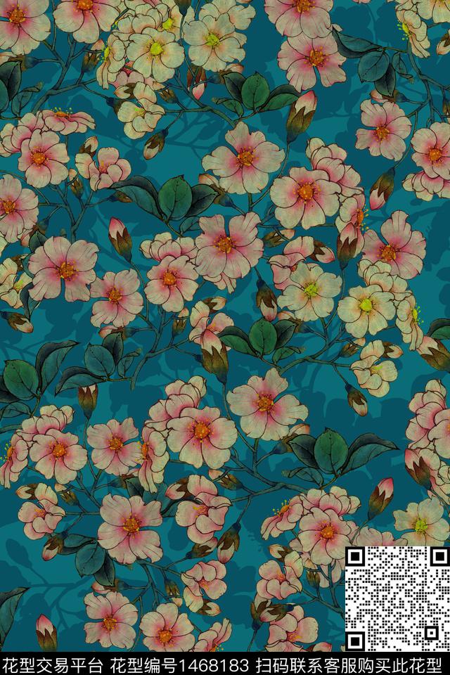 花卉大牌风香云纱数码印花华亿平台下载（图片编号: 1468183） - 瓦栏（Walan）